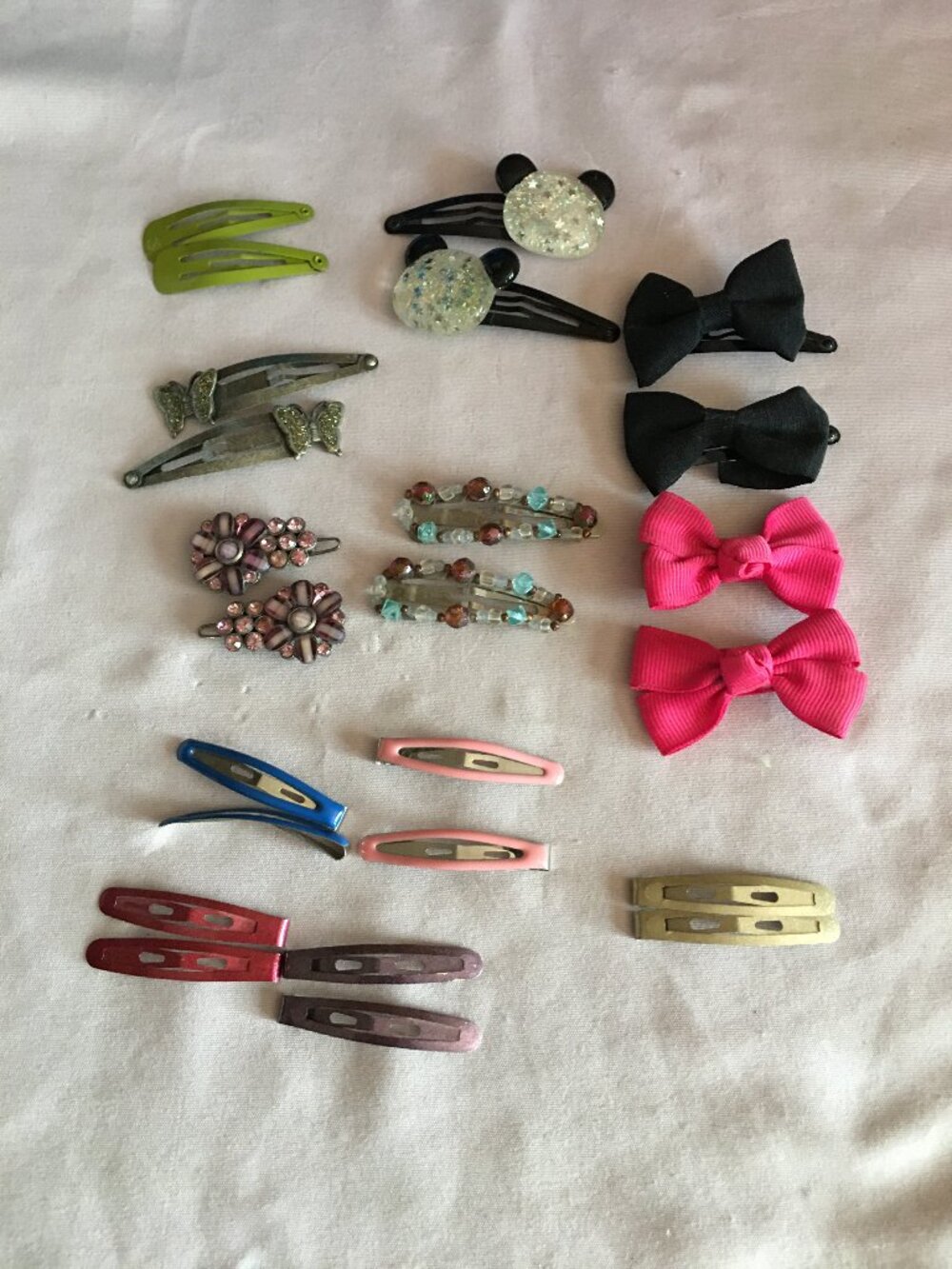 Mixed Lot Cute Hair Accessories - Snap Clips, Bows, Glitter Mickey, Flowers